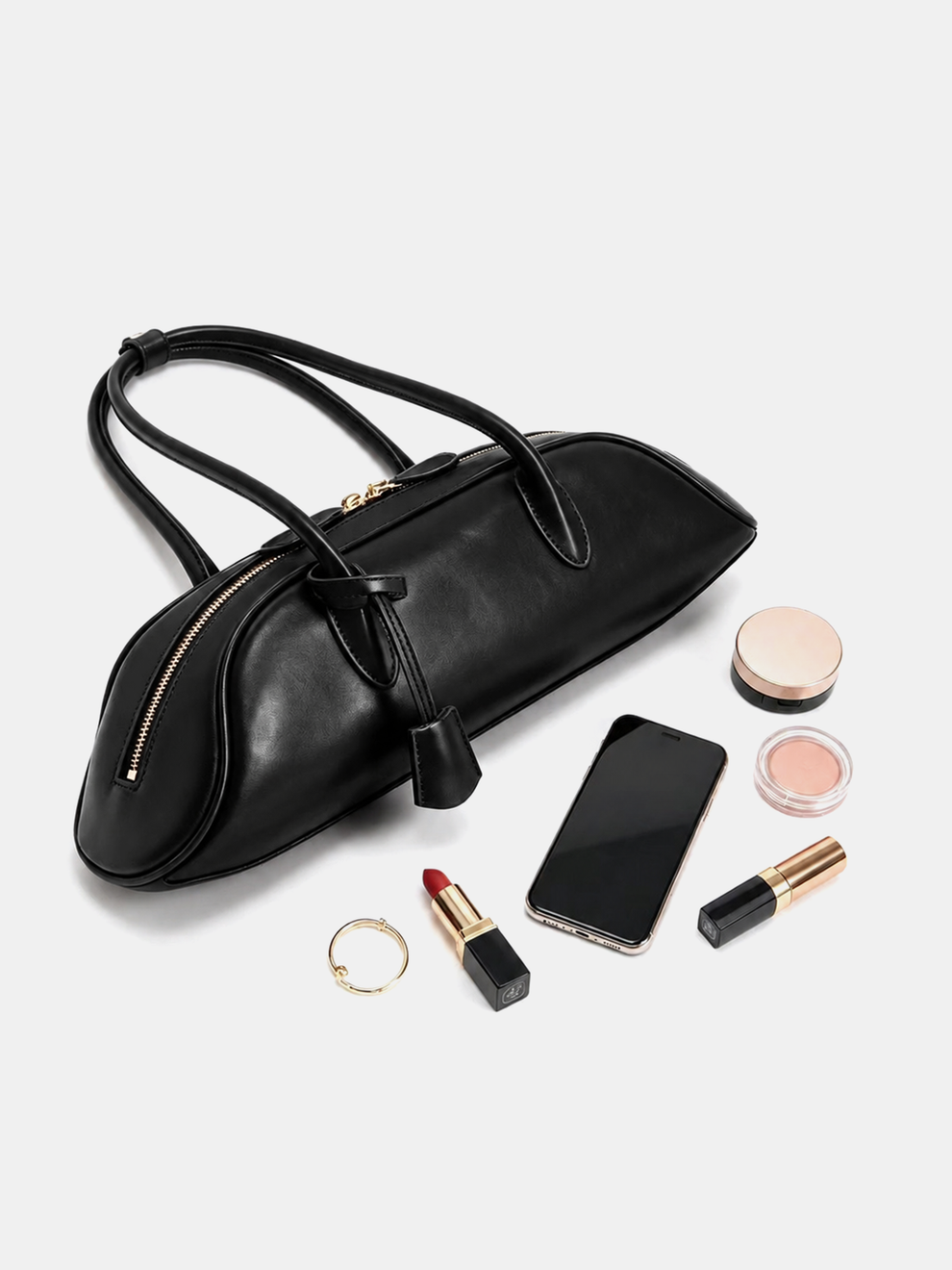 Minimalist Curved Zip‑Top Handbag, image 4