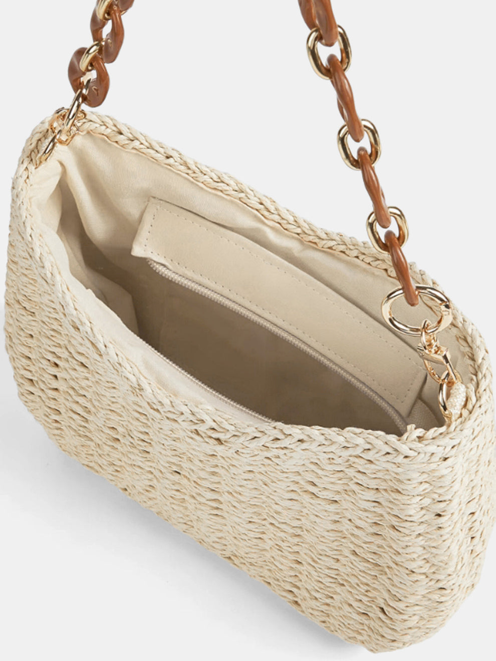Chain Strap Straw Woven Shoulder Bag, image 3