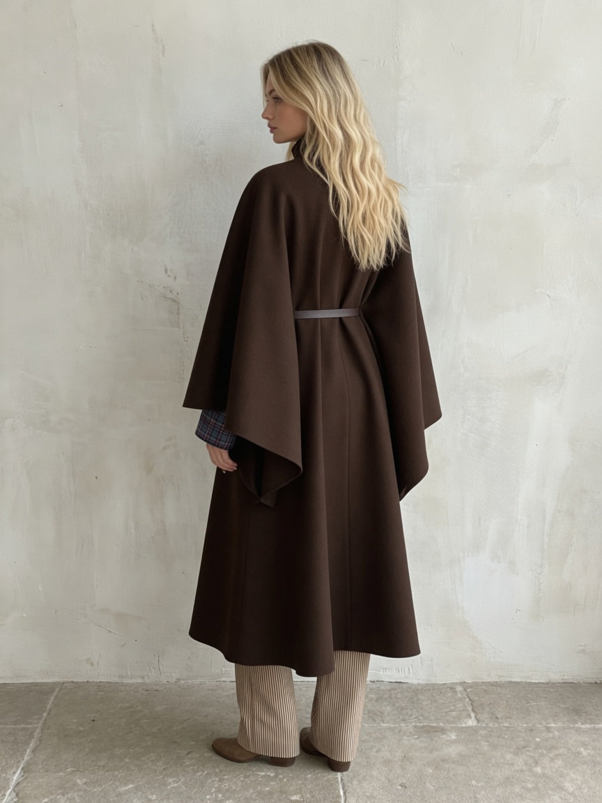 Belted Stand-Collar Cape