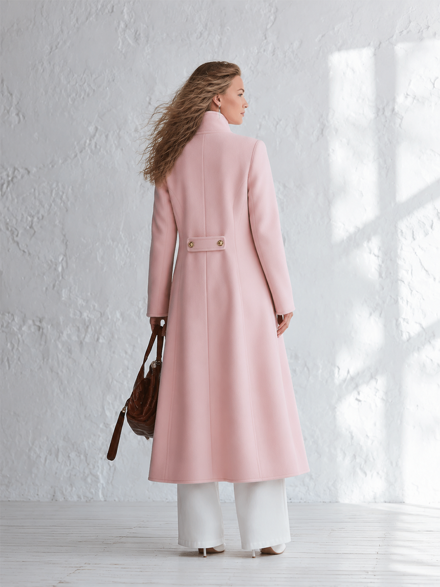 Classic Pink Stand-collar Single-breasted Coat