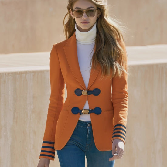 Fashionable Retro PU Buckle Webbing Orange Blazer
