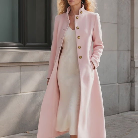 Classic Pink Stand-collar Single-breasted Coat