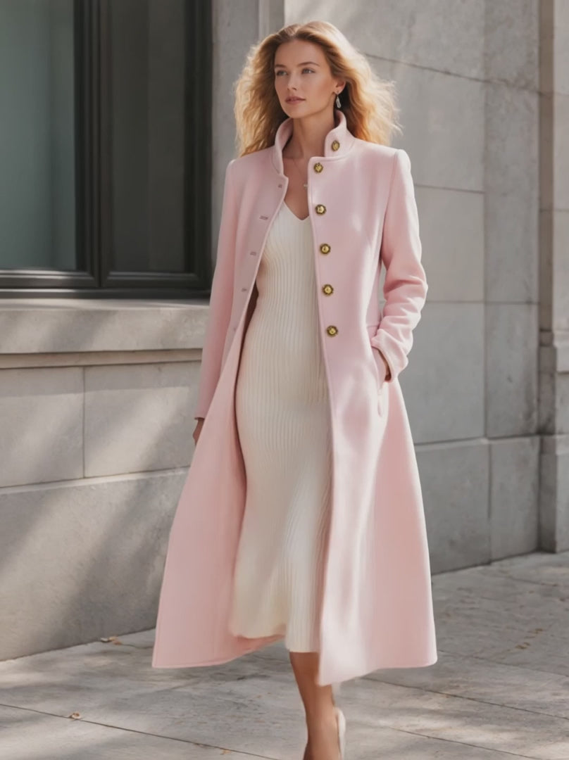 Classic Pink Stand-collar Single-breasted Coat