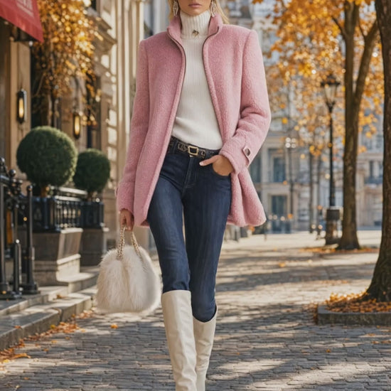 Casual Vintage Pink Polar Fleece Zip-Up Jacket Coat