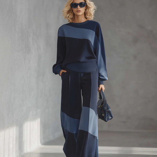 Casual Sportswear Patchwork Sweatshirt And Sweatpants Set