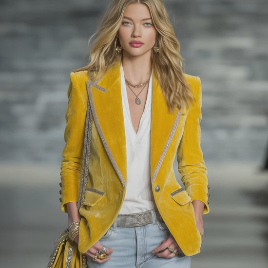 Vintage Silver-trimmed Multi-pocket Velvet Blazer