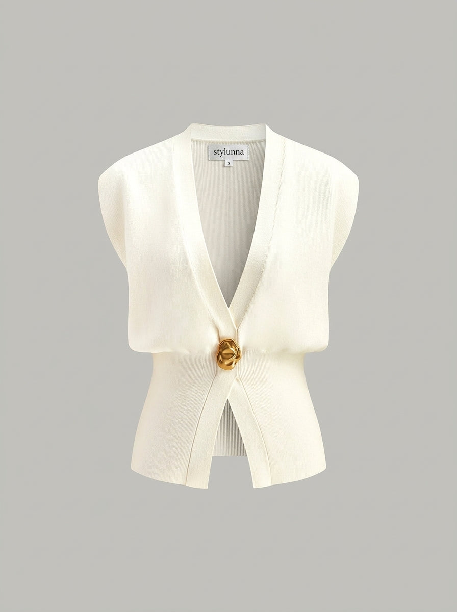 V-Neck Buttoned Detail Sweater Vest — image 9
