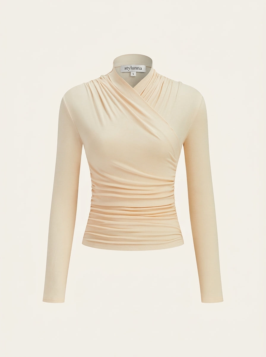 Cross-Over Collar Pleated Cinched T-Shirt — image 2