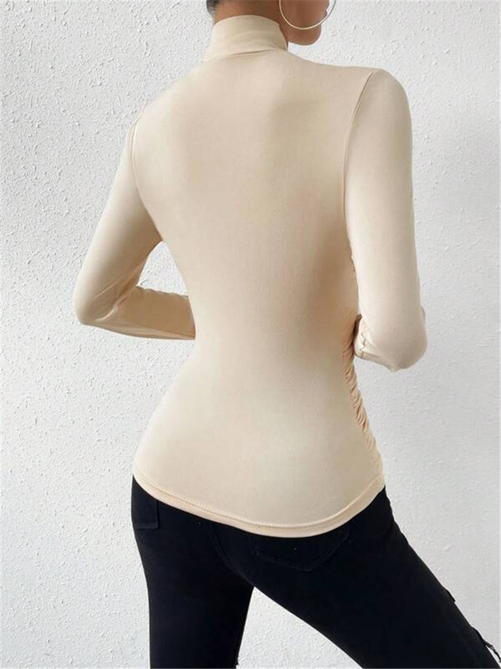 Cross-Over Collar Pleated Cinched T-Shirt — image 3