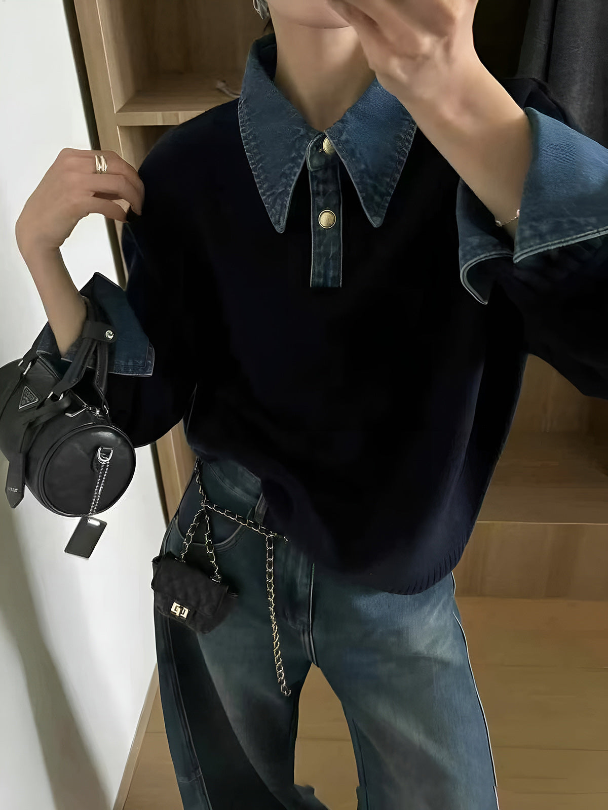 2 in 1 Panel Lapel Relaxed Sweater — image 2