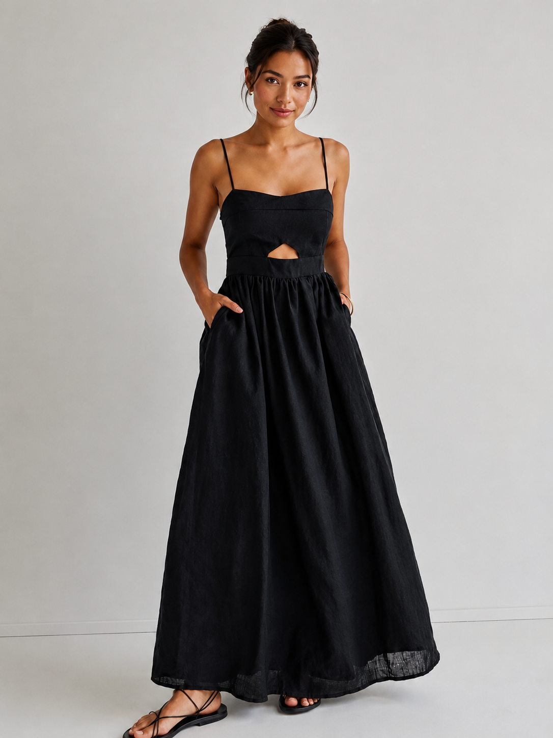 Cotton Sleeveless Pockets Cutout Long Dress — image 1