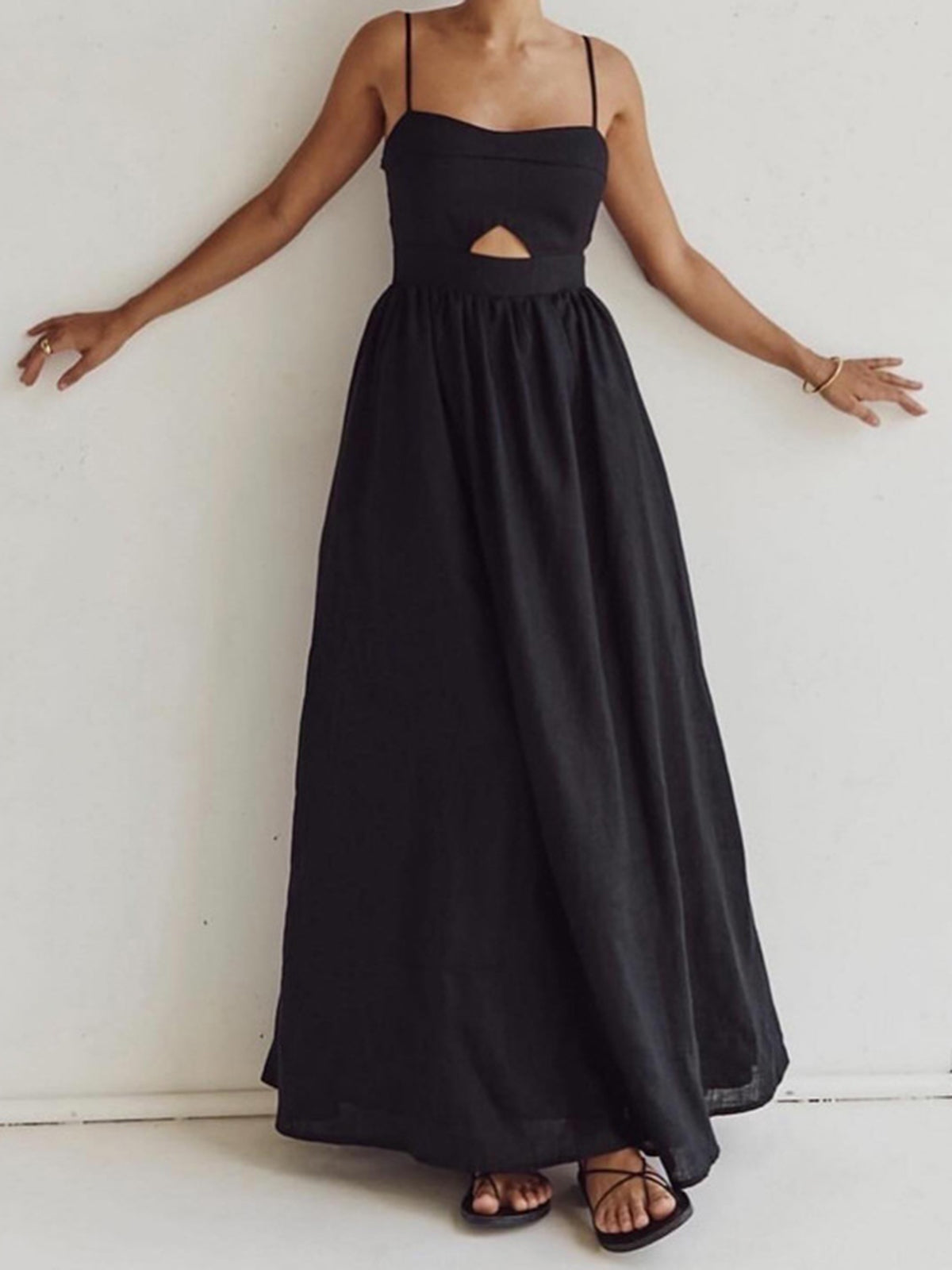 Cotton Sleeveless Pockets Cutout Long Dress — image 2