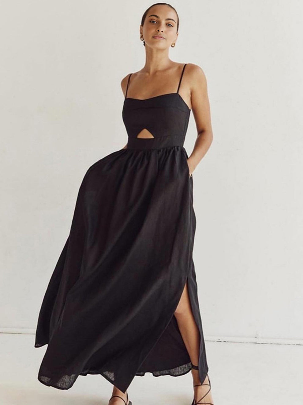 Cotton Sleeveless Pockets Cutout Long Dress — image 3
