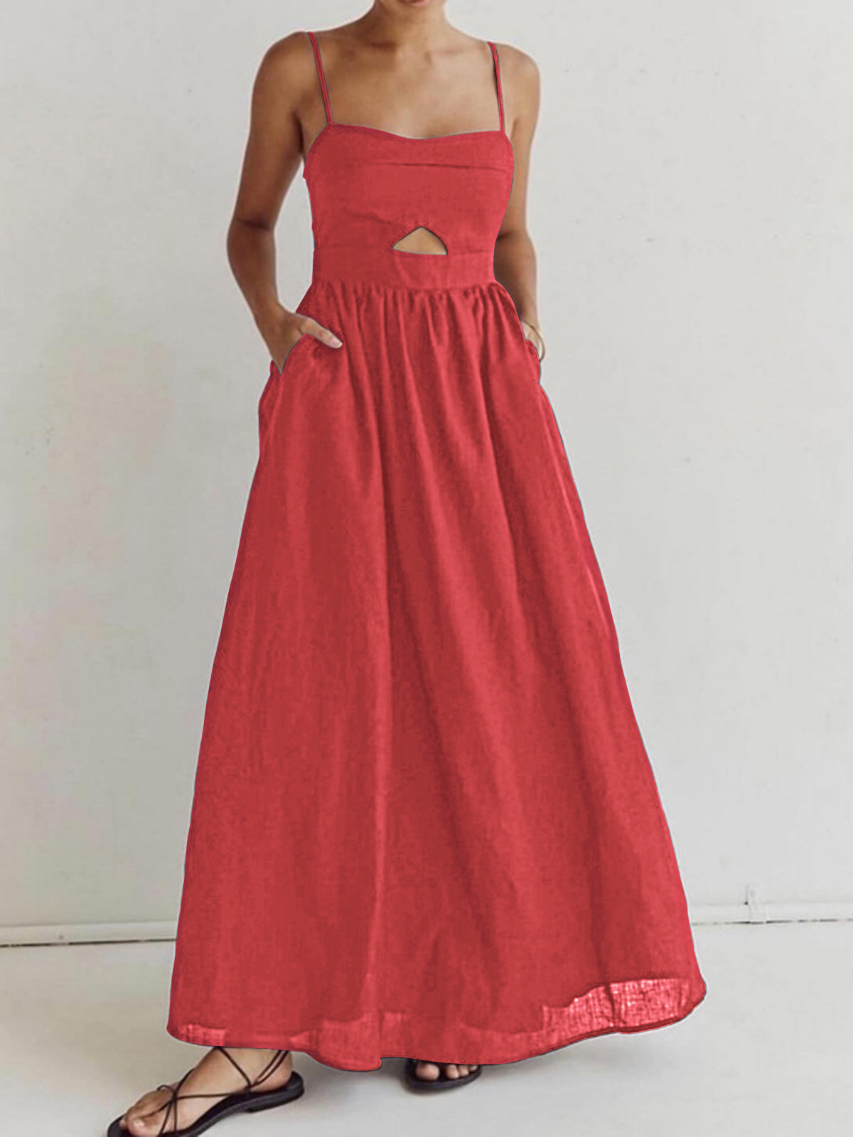 Cotton Sleeveless Pockets Cutout Long Dress — image 9