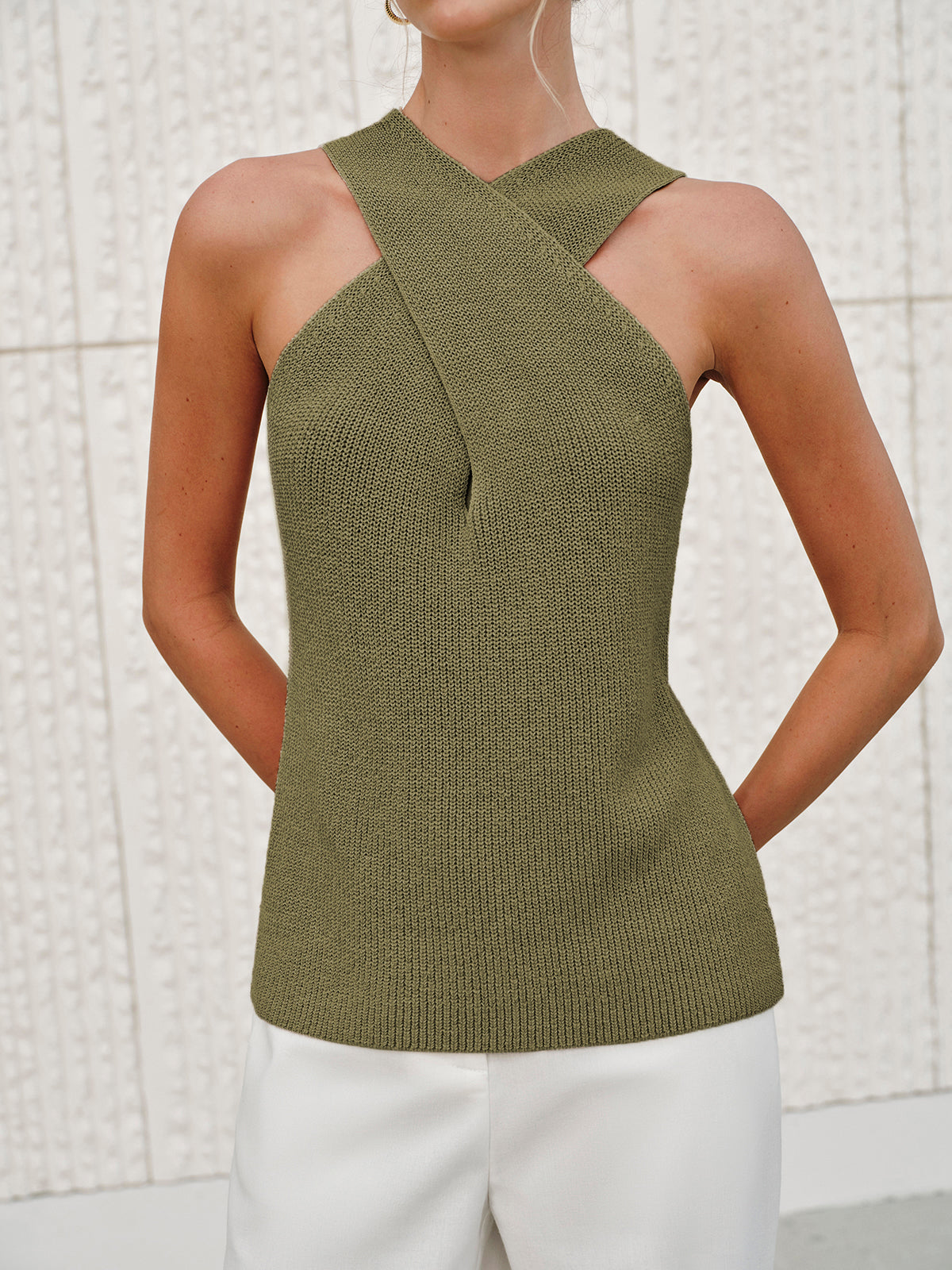 Halter Cross-Over Collar Tank Top — image 12