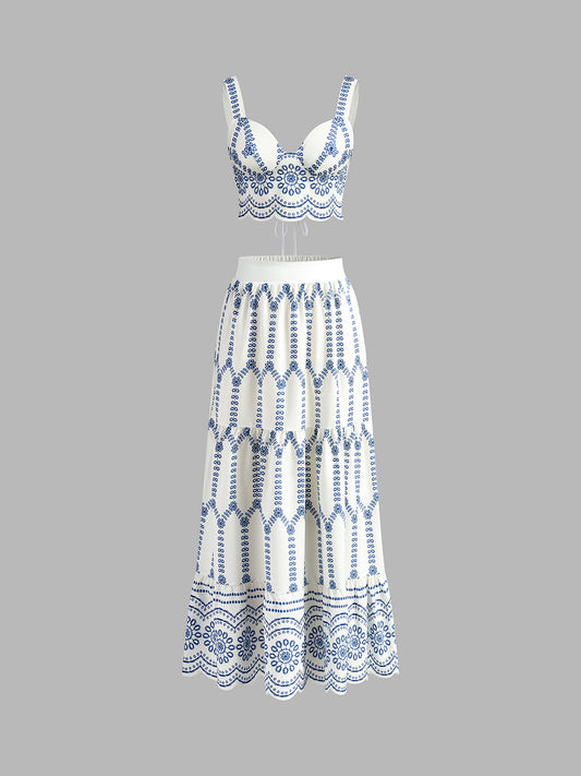 Printed Sleeveless Tie Back Skirt Set — image 1