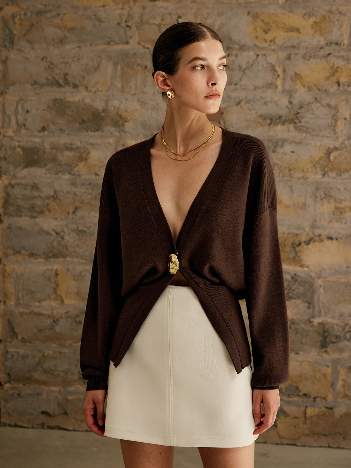 Golden Button Plain Cardigan — image 1