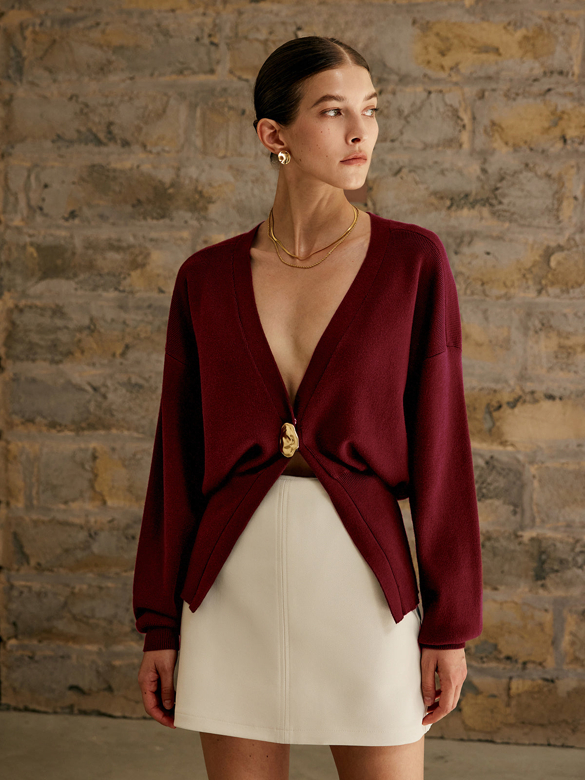 Golden Button Plain Cardigan — image 7