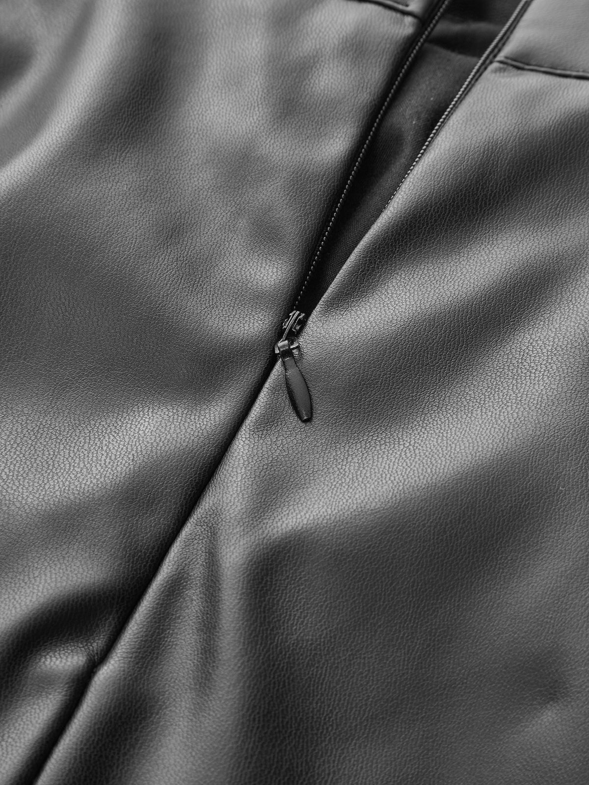 Ruched Slit PU Leather Midi Skirt — image 3