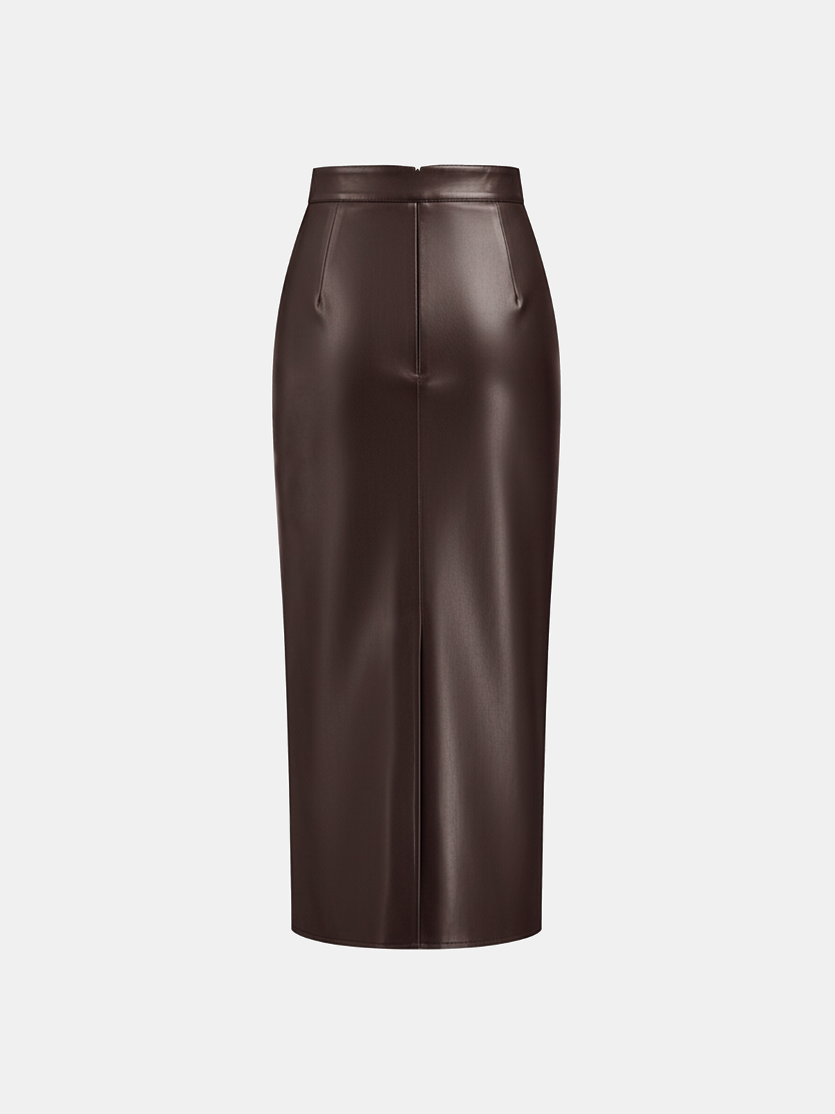 Ruched Slit PU Leather Midi Skirt — image 7