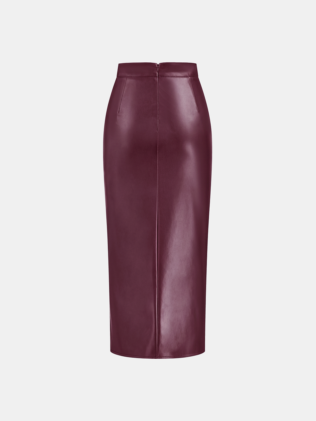 Ruched Slit PU Leather Midi Skirt — image 9