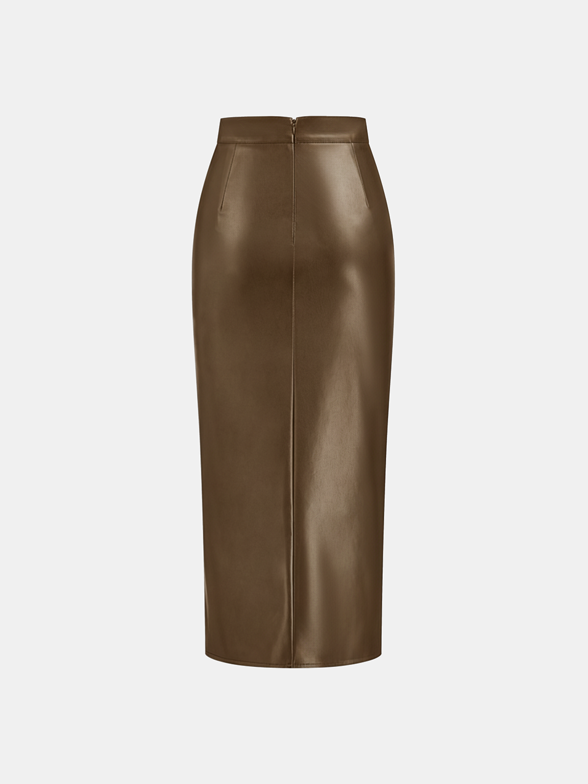 Ruched Slit PU Leather Midi Skirt — image 11