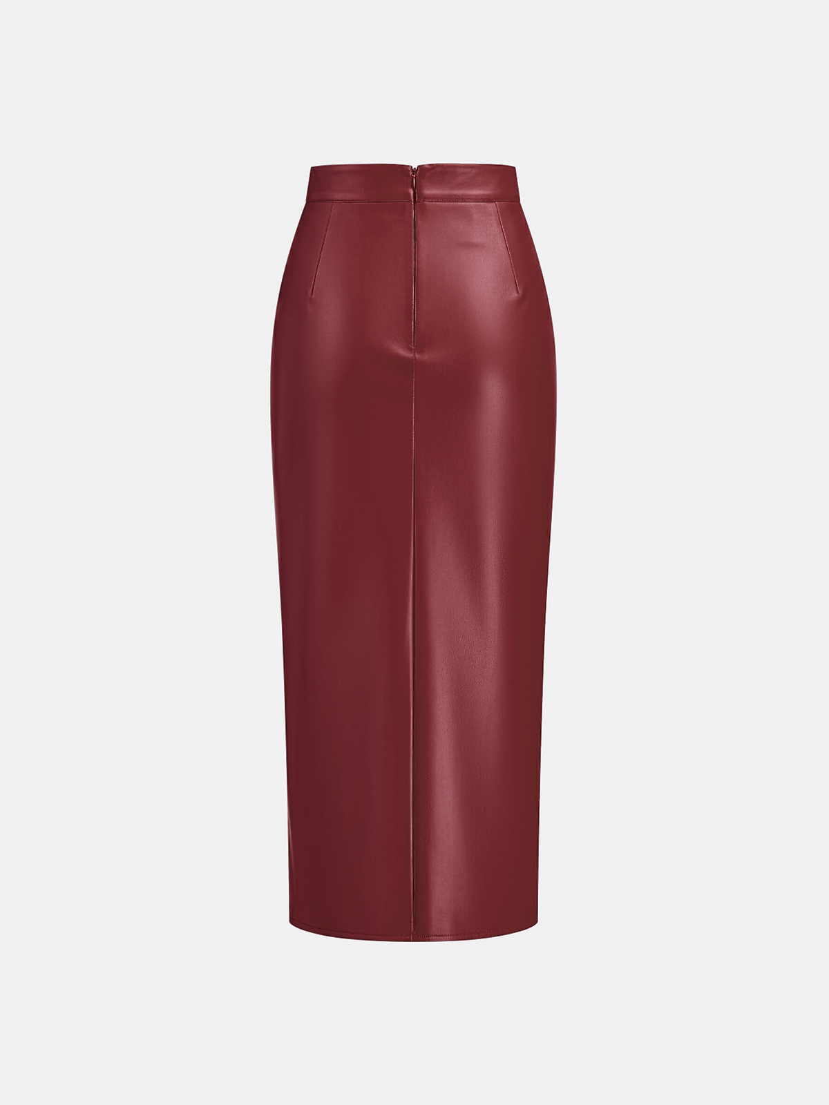 Ruched Slit PU Leather Midi Skirt — image 15