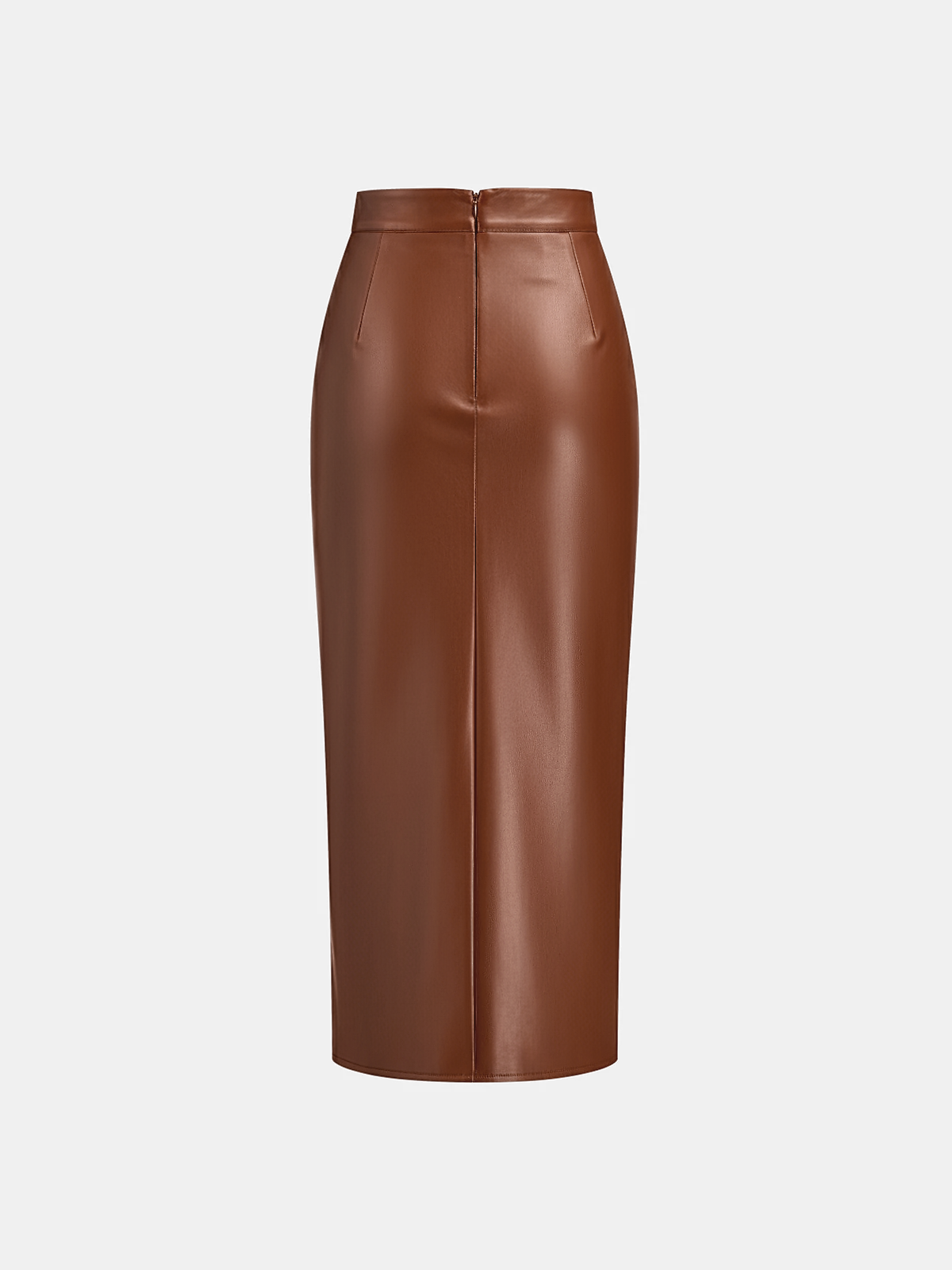 Ruched Slit PU Leather Midi Skirt — image 17