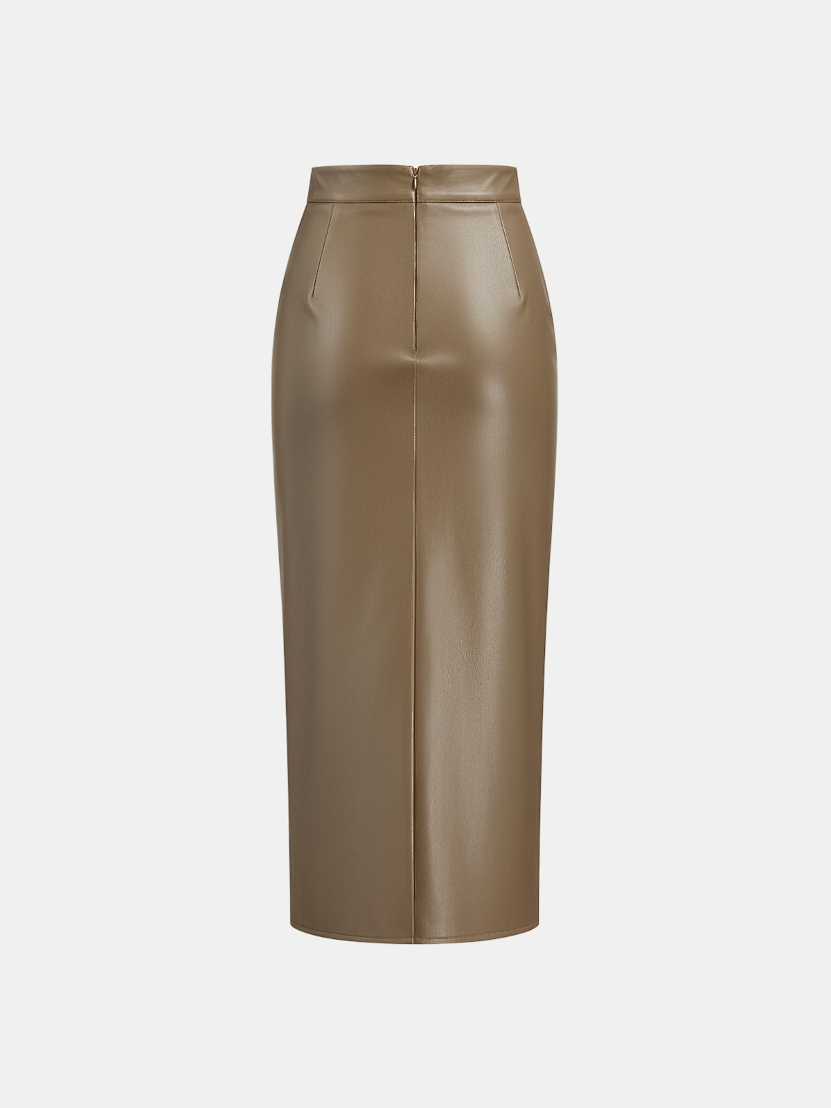 Ruched Slit PU Leather Midi Skirt — image 18