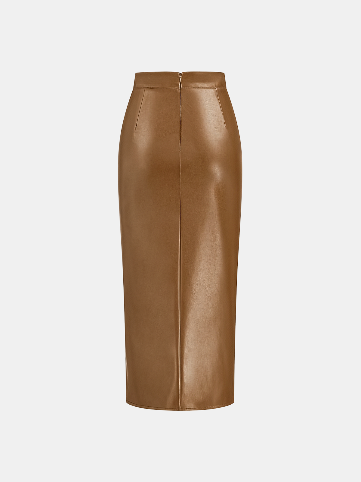 Ruched Slit PU Leather Midi Skirt — image 20