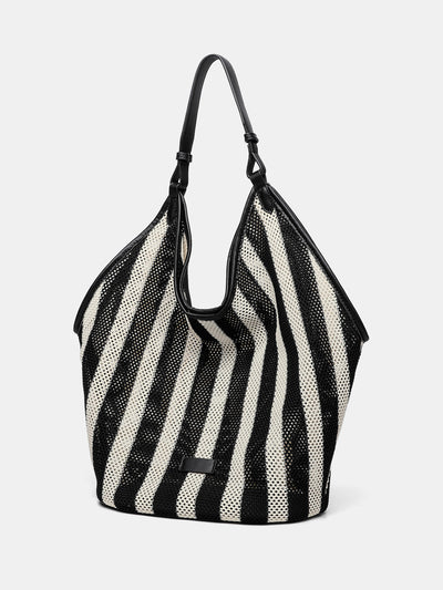 Striped Woven Mesh Hobo Shoulder Bag, image 1