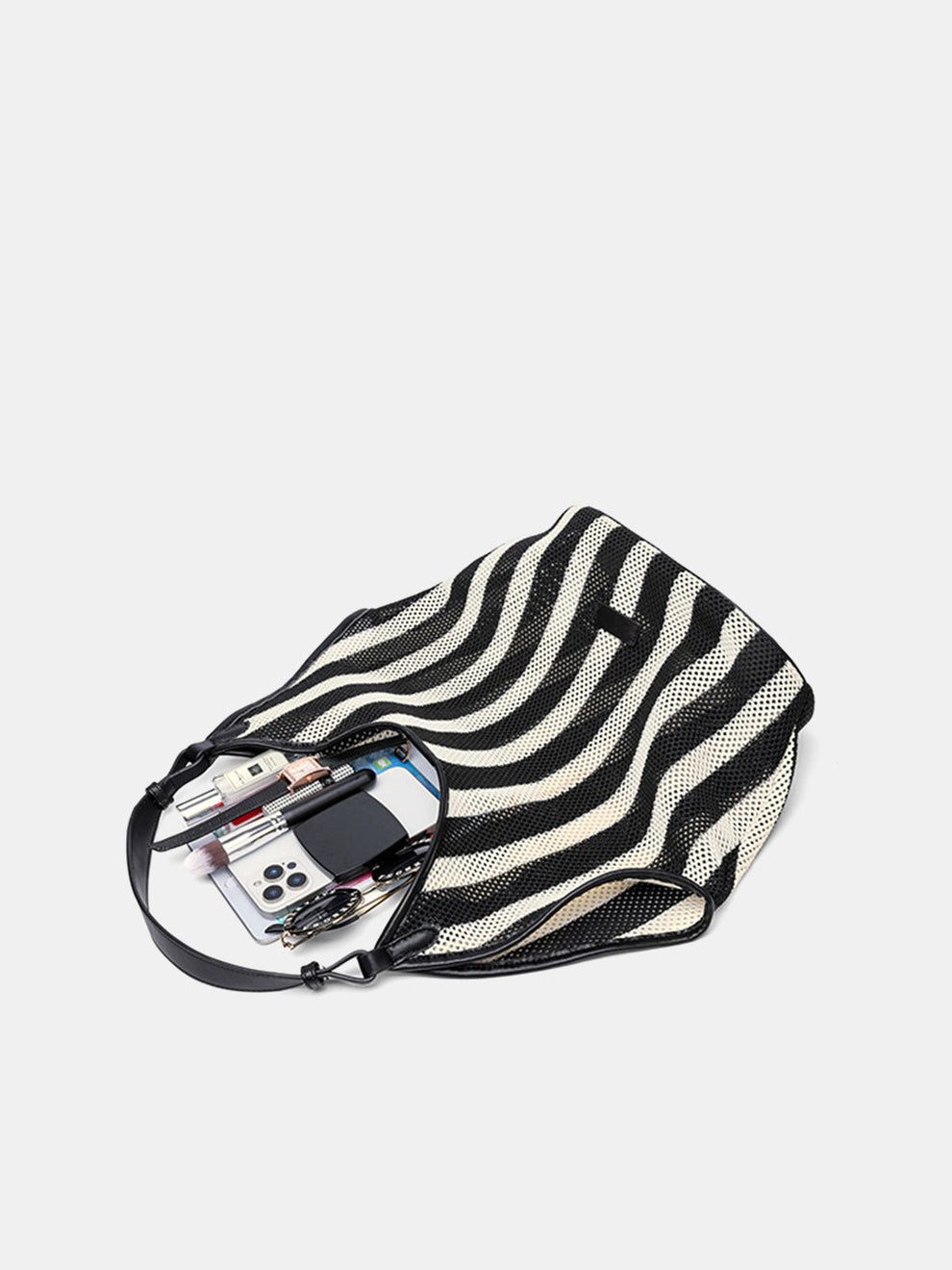 Striped Woven Mesh Hobo Shoulder Bag, image 4