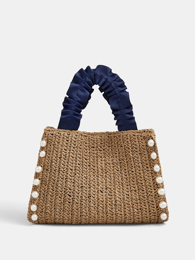 Pearl Decor Woven Straw Tote Bag, image 1