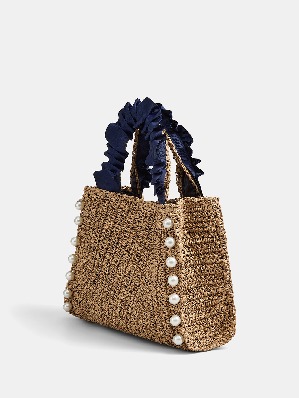 Pearl Decor Woven Straw Tote Bag, image 2