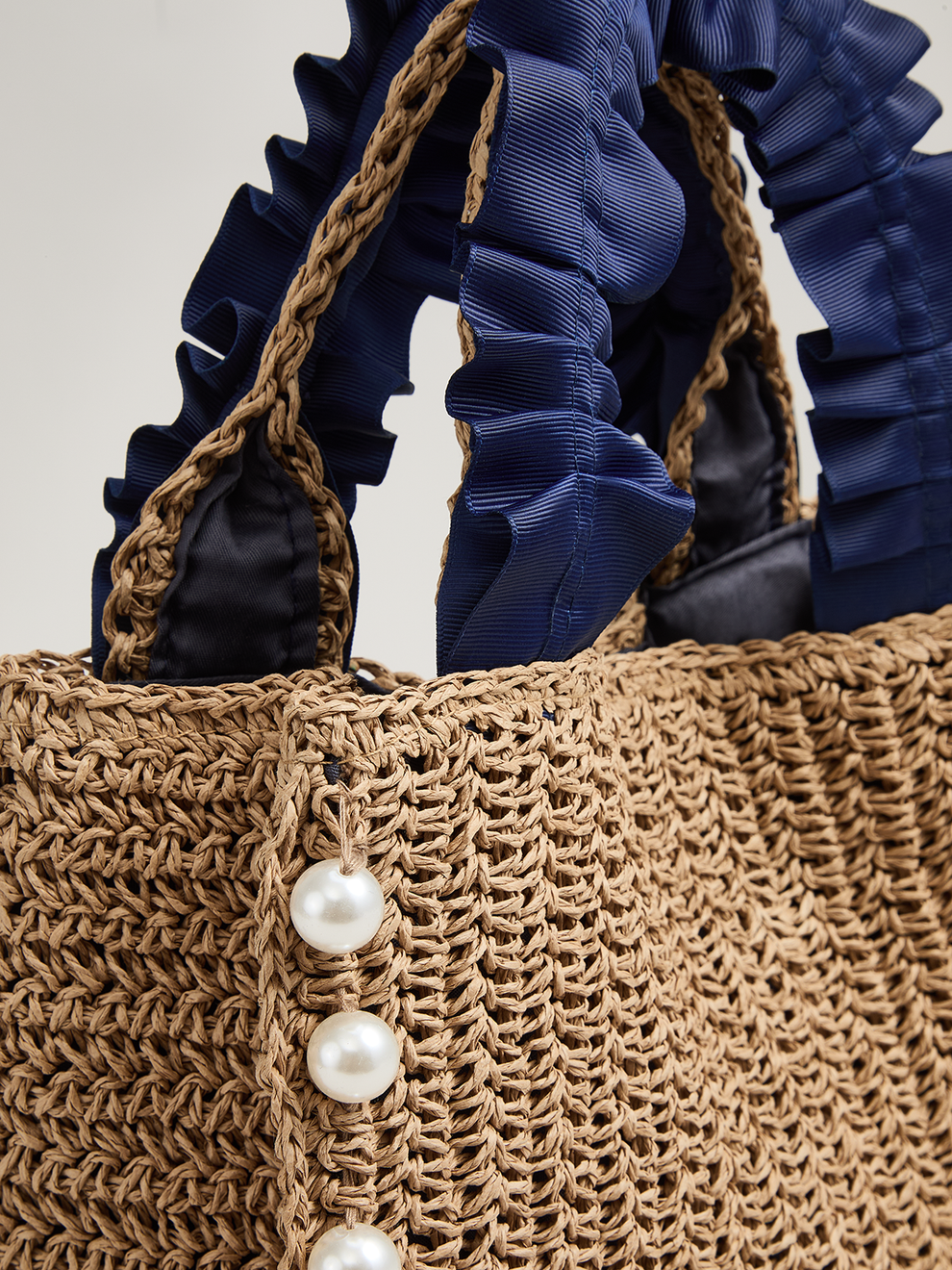 Pearl Decor Woven Straw Tote Bag, image 3