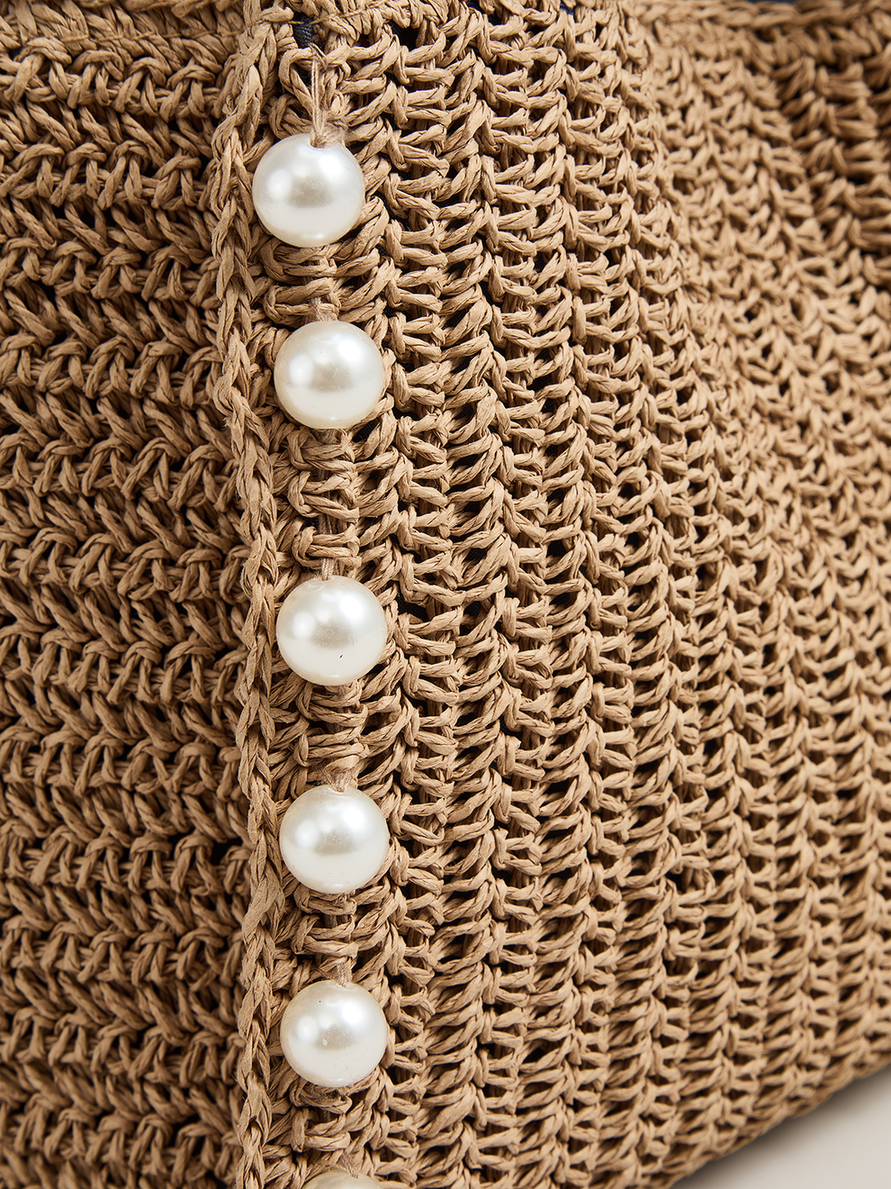 Pearl Decor Woven Straw Tote Bag, image 4