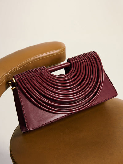 Curved Striped Handle PU Leather Bag, image 1