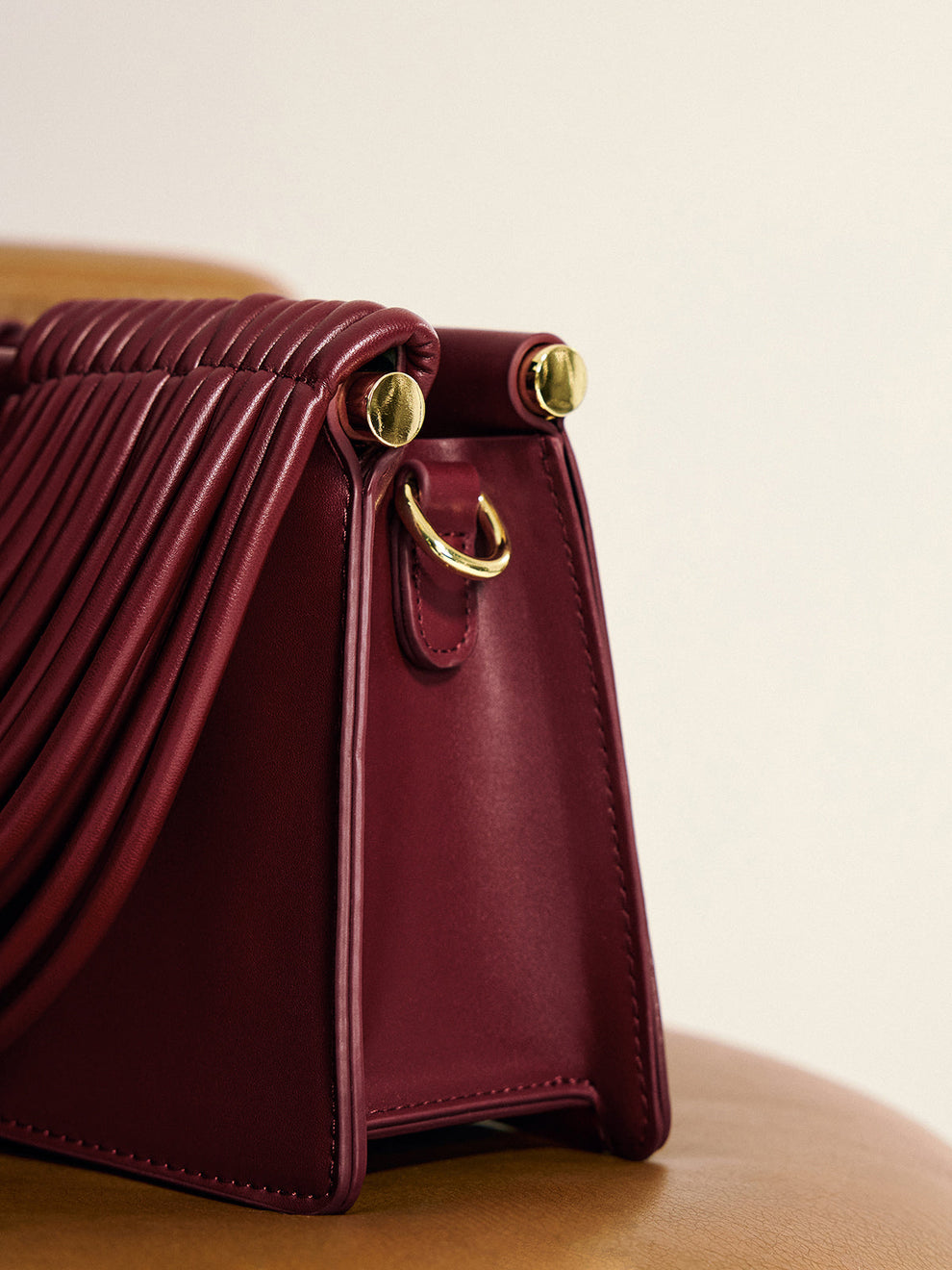 Curved Striped Handle PU Leather Bag, image 4