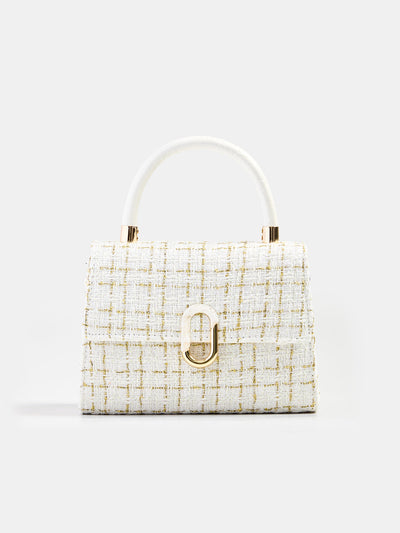 Tweed Plaid Top Handle Handbag, image 1