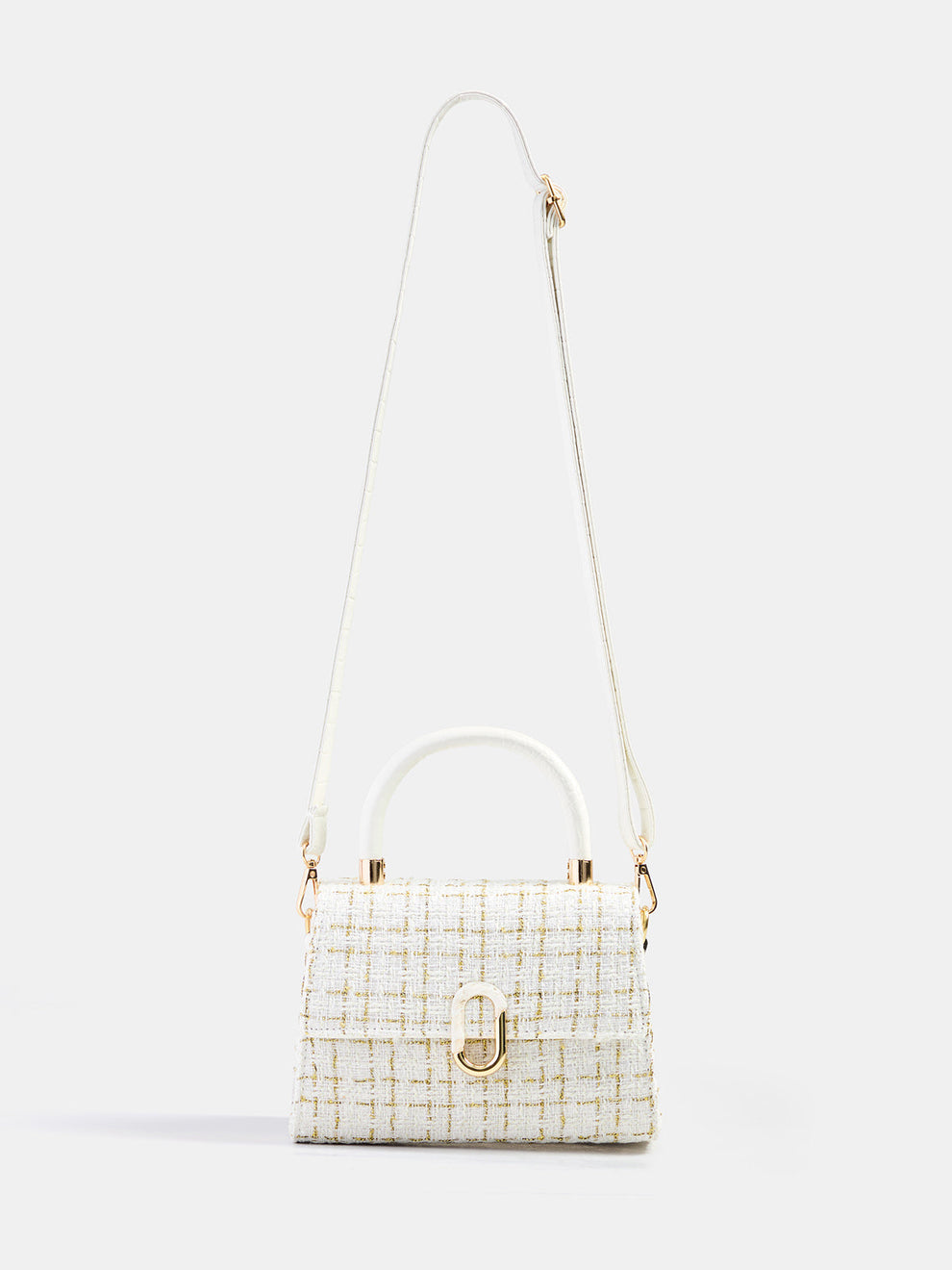 Tweed Plaid Top Handle Handbag, image 2