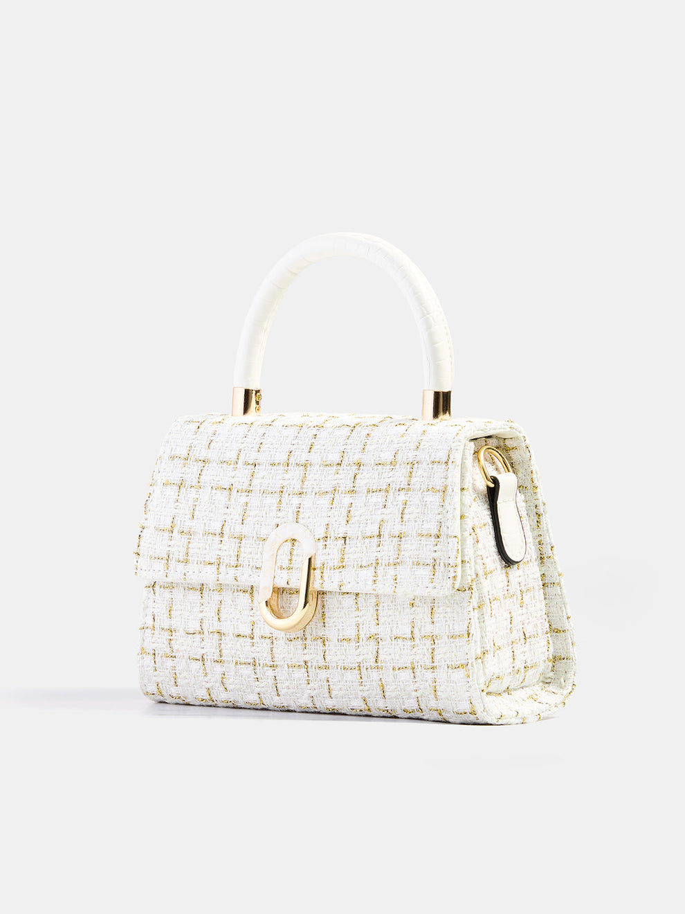 Tweed Plaid Top Handle Handbag, image 3