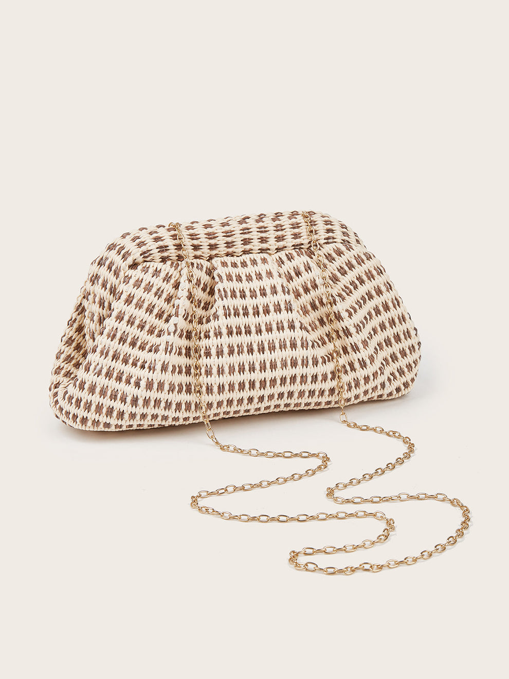 Houndstooth Woven Ruched Clutch Bag, image 2