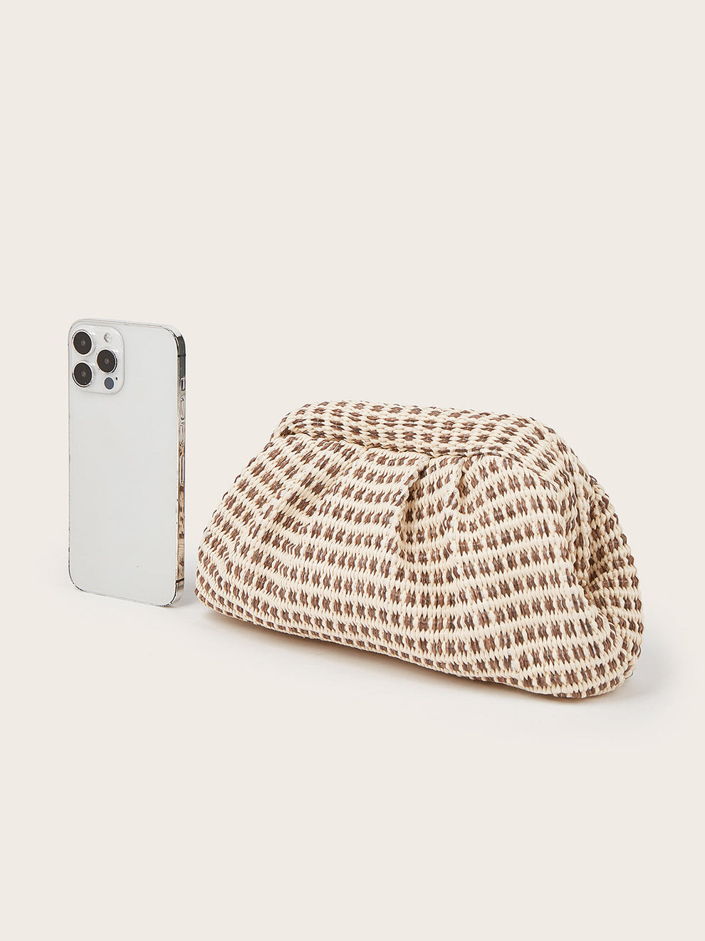 Houndstooth Woven Ruched Clutch Bag, image 6