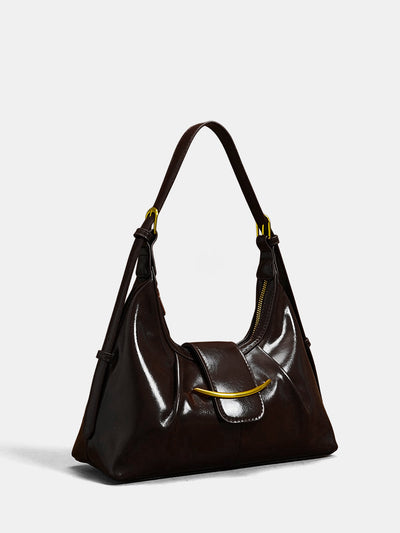 Patent Leather Hobo Bag with Gold Accents, image 1