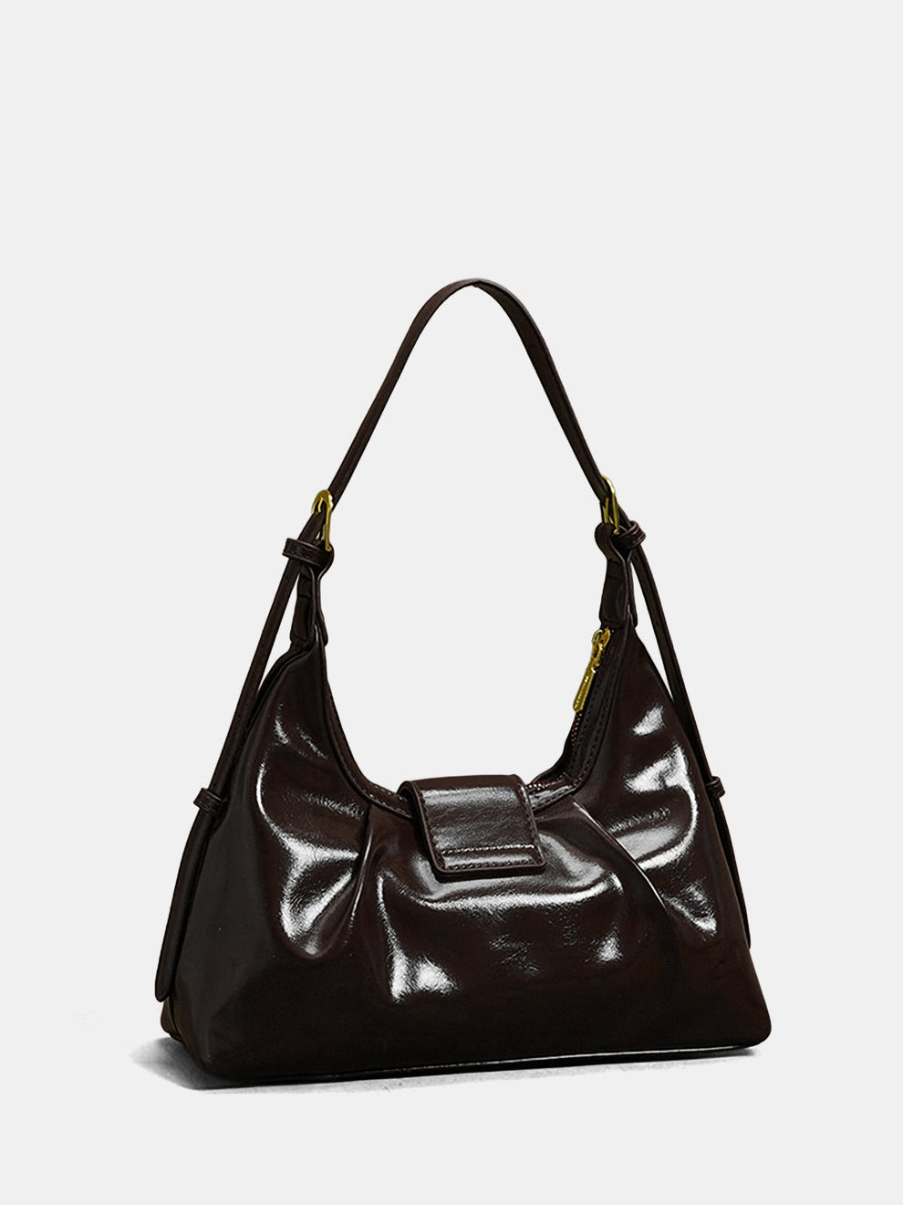 Patent Leather Hobo Bag with Gold Accents, image 2