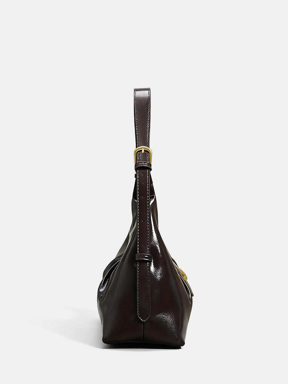 Patent Leather Hobo Bag with Gold Accents, image 3