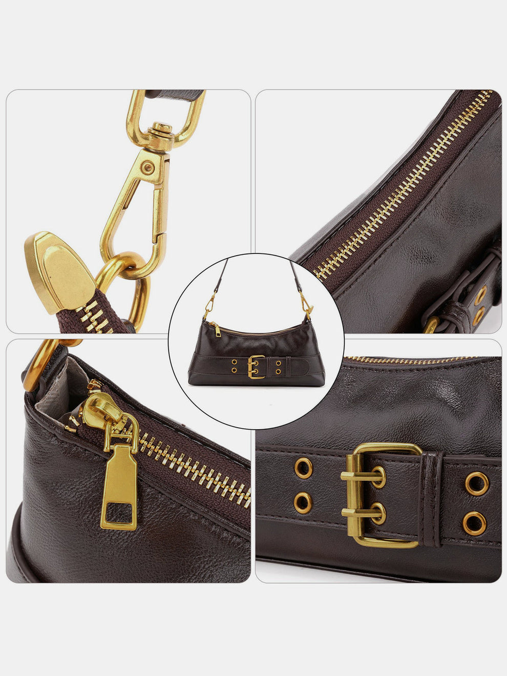 Buckle Detail Vintage Baguette Shoulder Bag, image 5