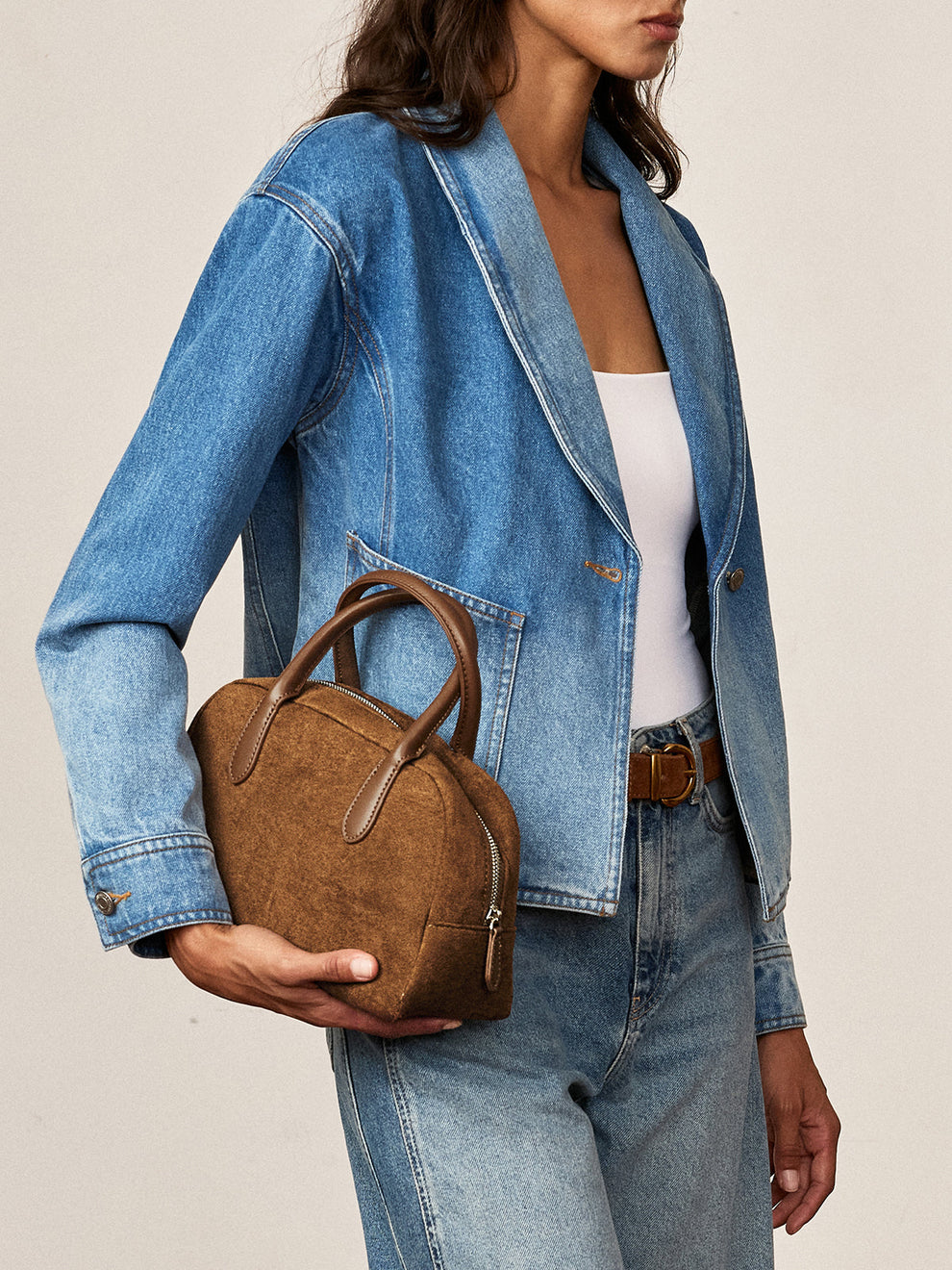 Suede Dome Top Handle Bag, image 5