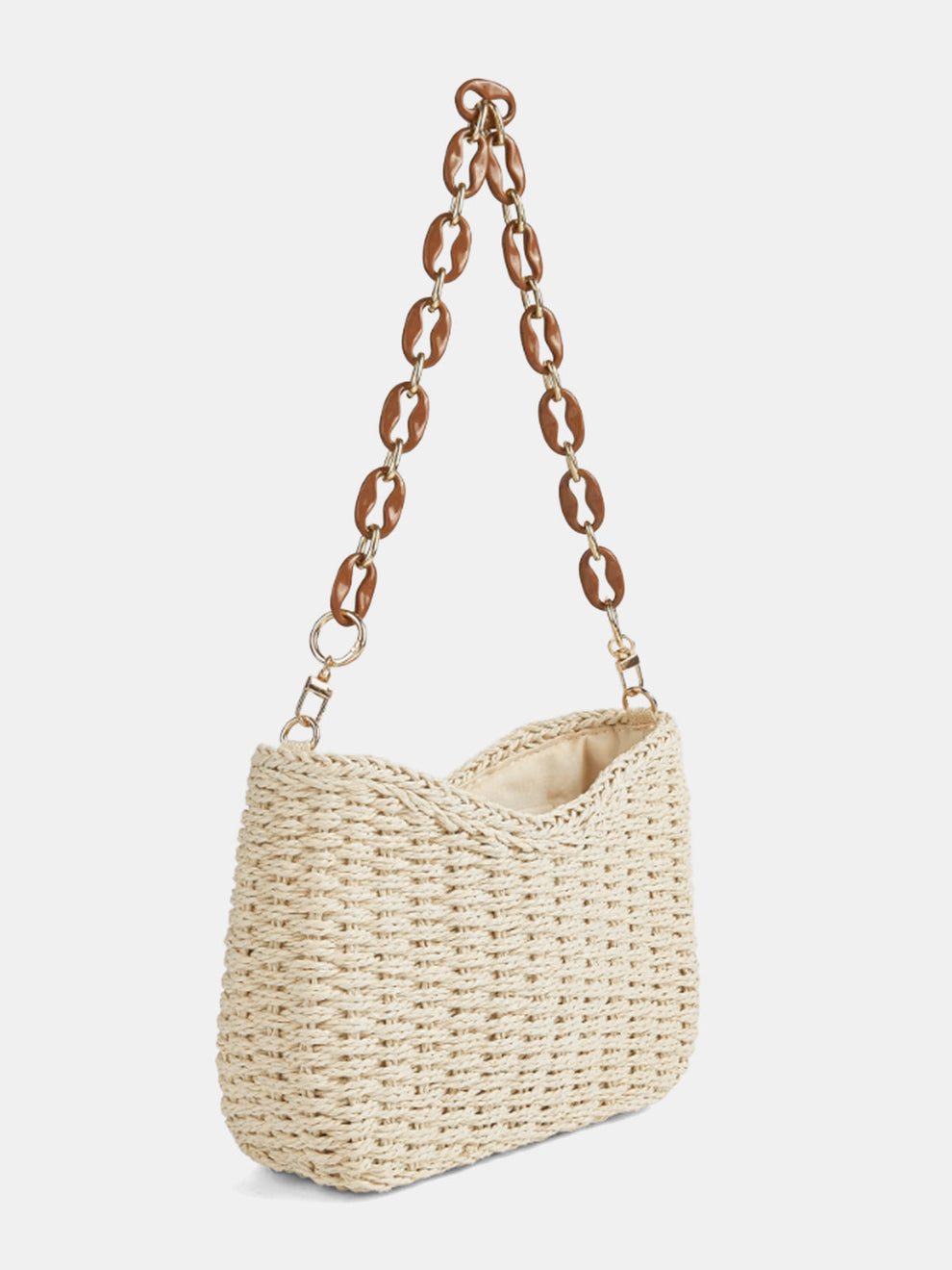 Chain Strap Straw Woven Shoulder Bag, image 2
